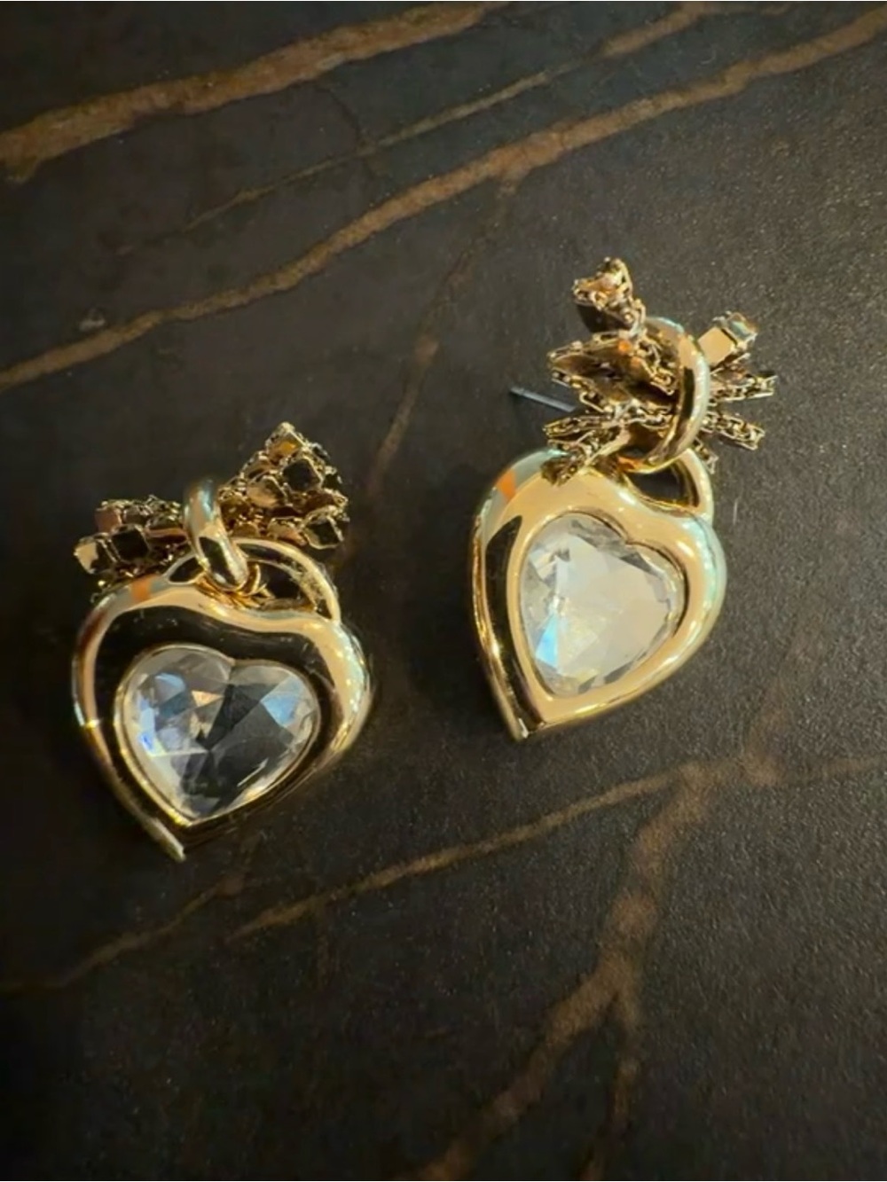 DANNIJO Gold Heart Crystal Drop Earrings - Clear Crystal Accent
